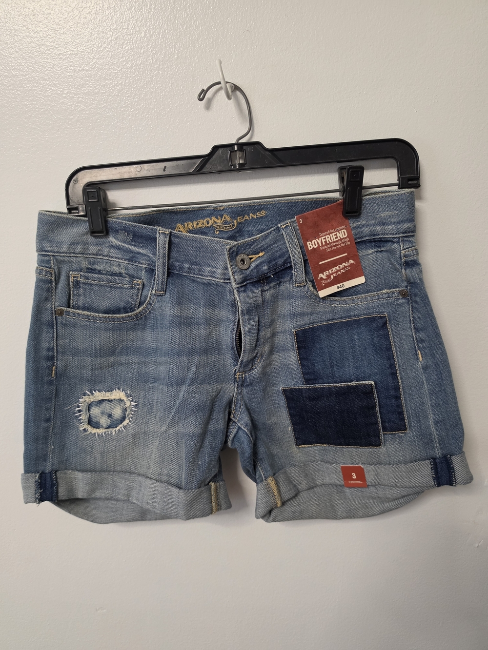 Arizona Jean Company Light Blue Patchwork Boyfriend Denim Shorts